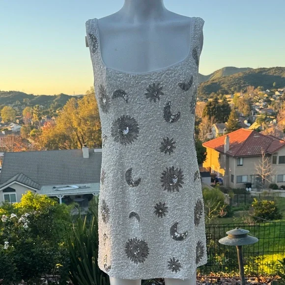 Show Me Your Mumu Let's Go Mini Dress in the White Celestial Sequins - Picture 3 of 11